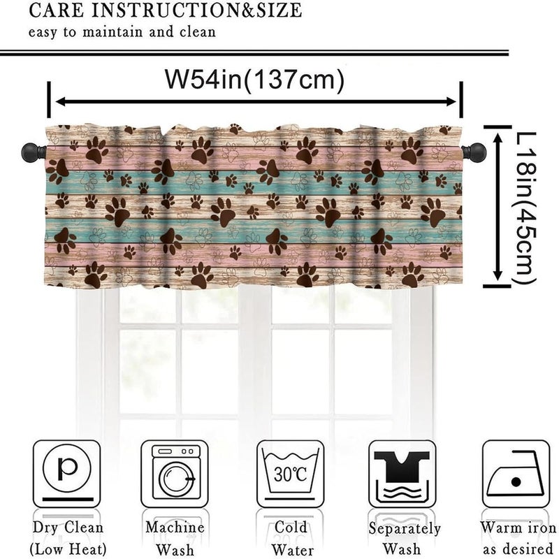 YSWOW Dog Paw Print Valance Curtain for Teens Kids Bedroom Decor Rustic Wood Board Puppy Paws Art Printed Window Drapes Decor W54xL18in Fabric 1 Panel - Image 3